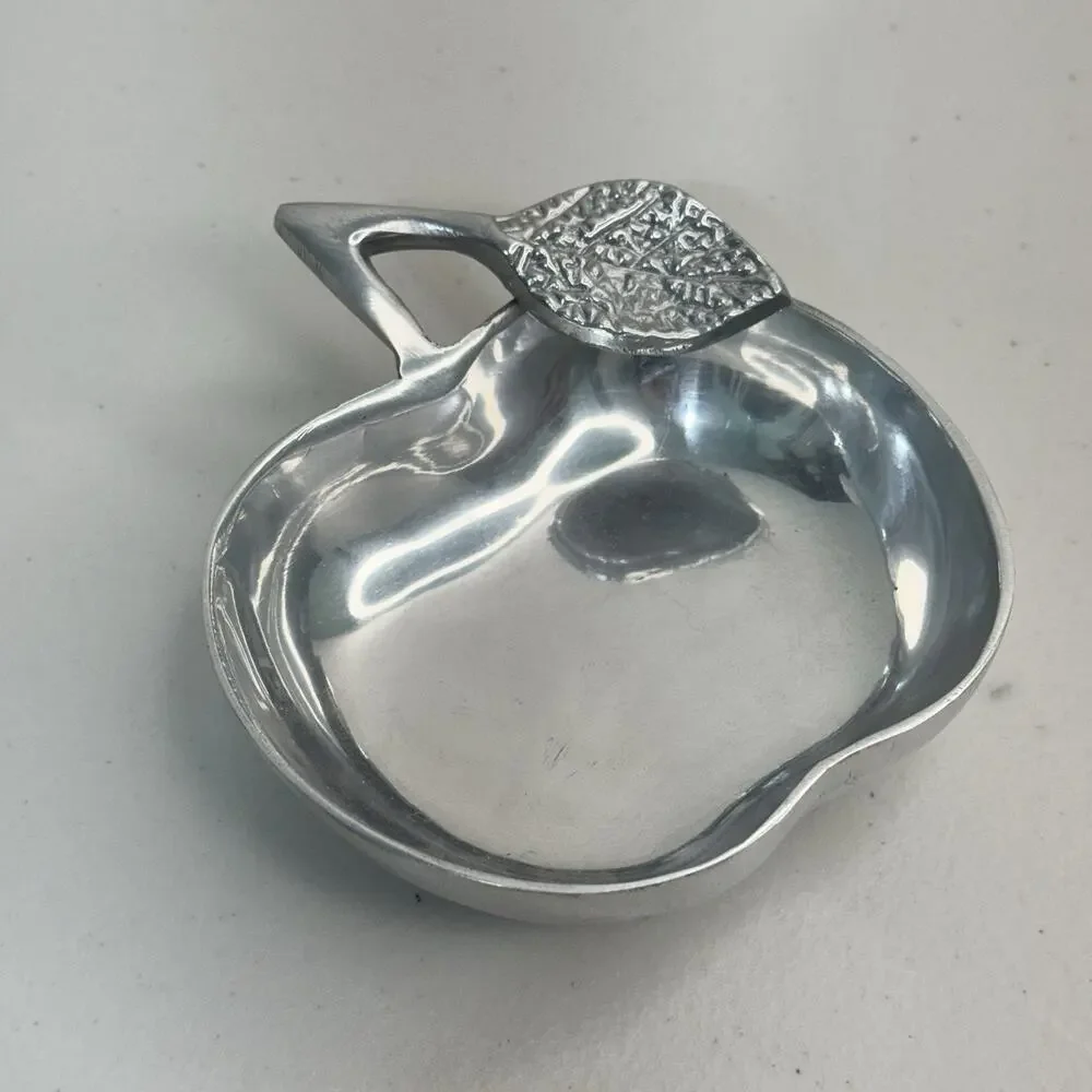 Pier 1 Imports Polished Aluminum Apple Fruit Bowl Metal Candy Trinket Dish
